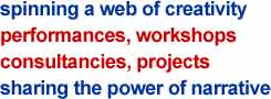 text - spinning a web of creativity, performances, workshops, consultancies, projects, sharing the power of narrative
