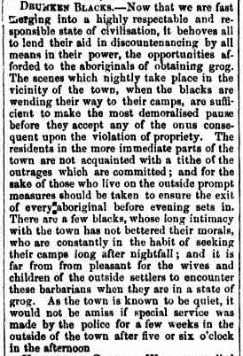 Text of Moreton Bay Courier editorial calling for extra service by the police for a few weeks outside of town.